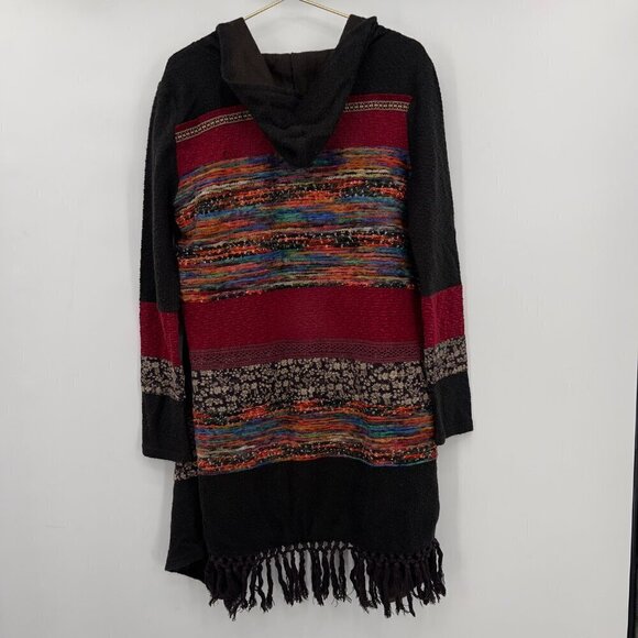 Miss Me Women's Boho Duster Hooded Fringe Trim Cardigan L - Picture 3 of 10